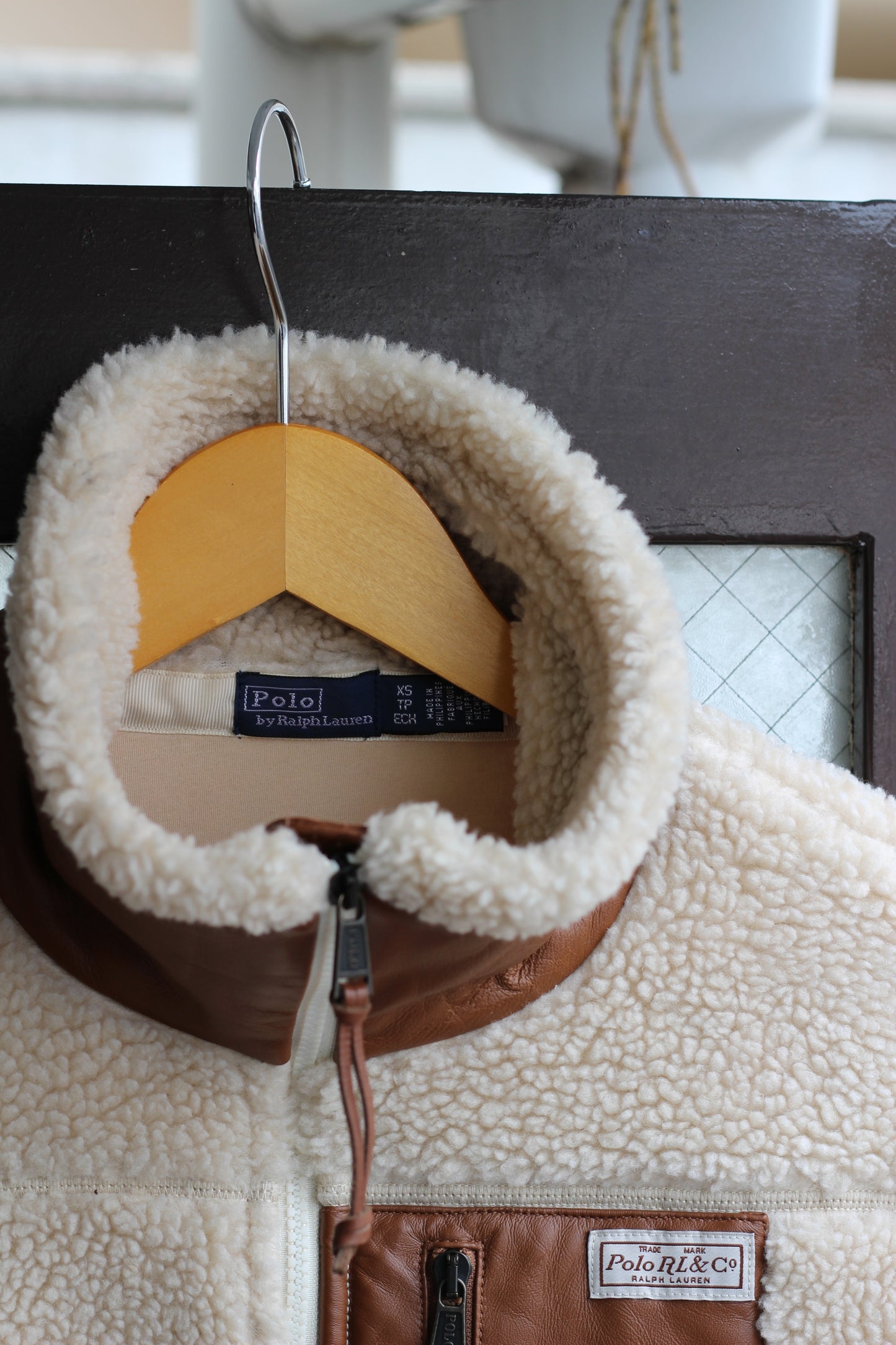 90's Polo Ralph Lauren Fleece Nylon Patchwork Jacket & Leather Trim Boa Jacket set x2点