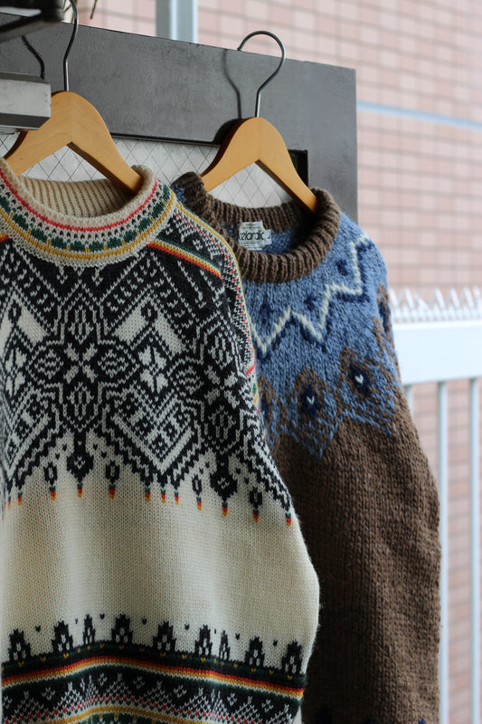 80-90's Made In Norway & Iceland Vintage Nordic Pattern Knit Sweater set x2点