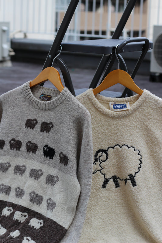 80-90's Made In New Zealand Vintage Sheep Design Knit Sweater set x2点
