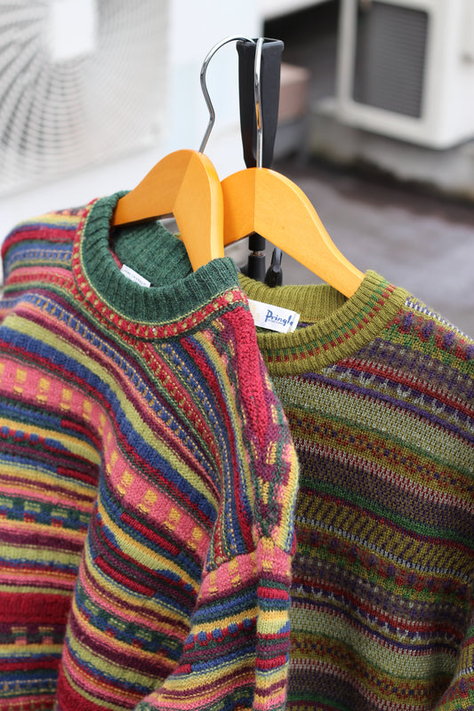 Made In Italy & UK Vintage Multicolor Stripe Knit Sweater set x2点