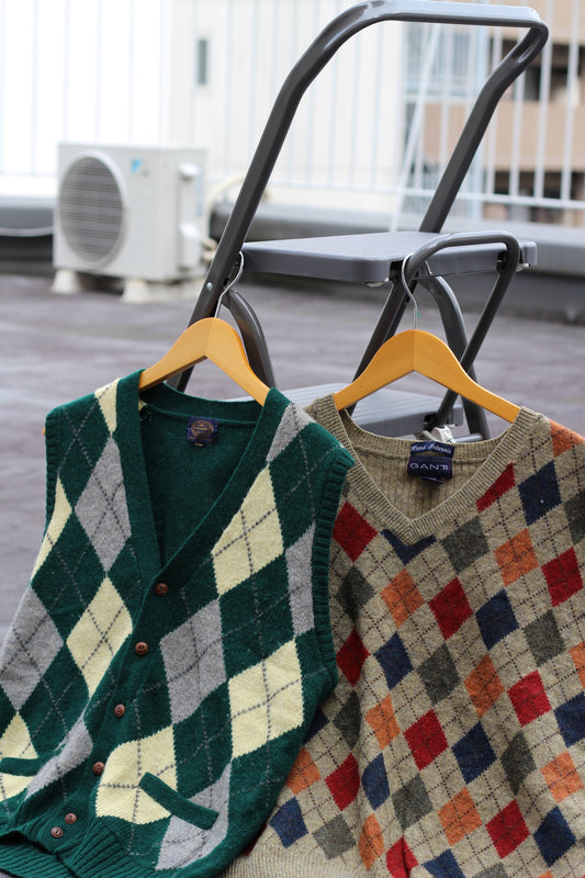 Men's Vintage Argyle Knit Vest set x2点