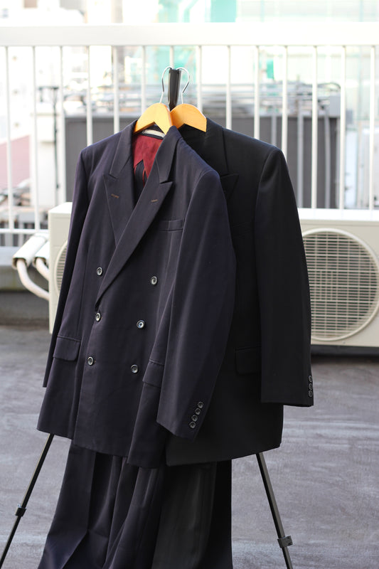 Men's Vintage Mode Style Black&navy Double Breasted Set x3点