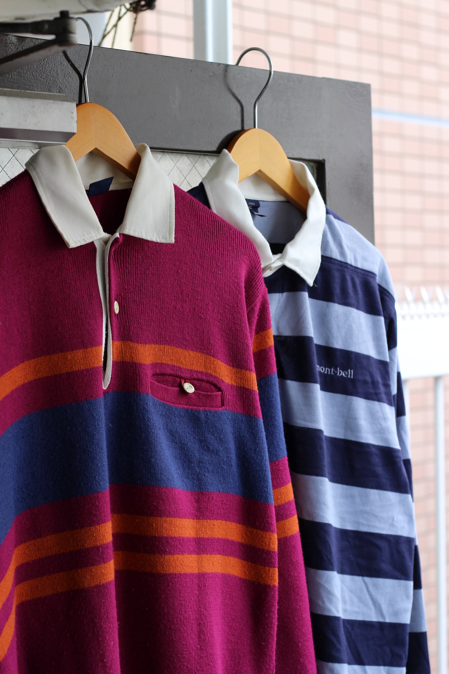 90's mont-bell Stripe Knit Long Sleeve Polo Shirt set x2点