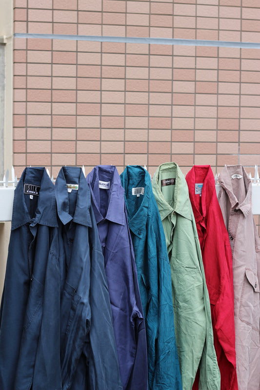 Men's Vintage Silk 100% Long Sleeve Shirt x9点