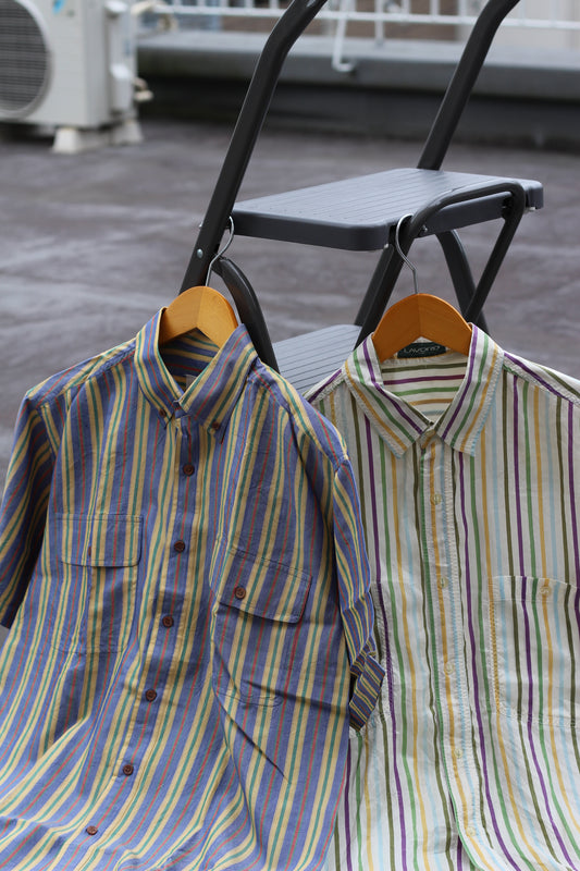 Men's Stripe Silk 100% Short Sleeve Shirt x2点