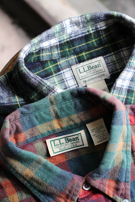 80-90's Made In USA L.L.Bean Check Flannel Shirt set x2点