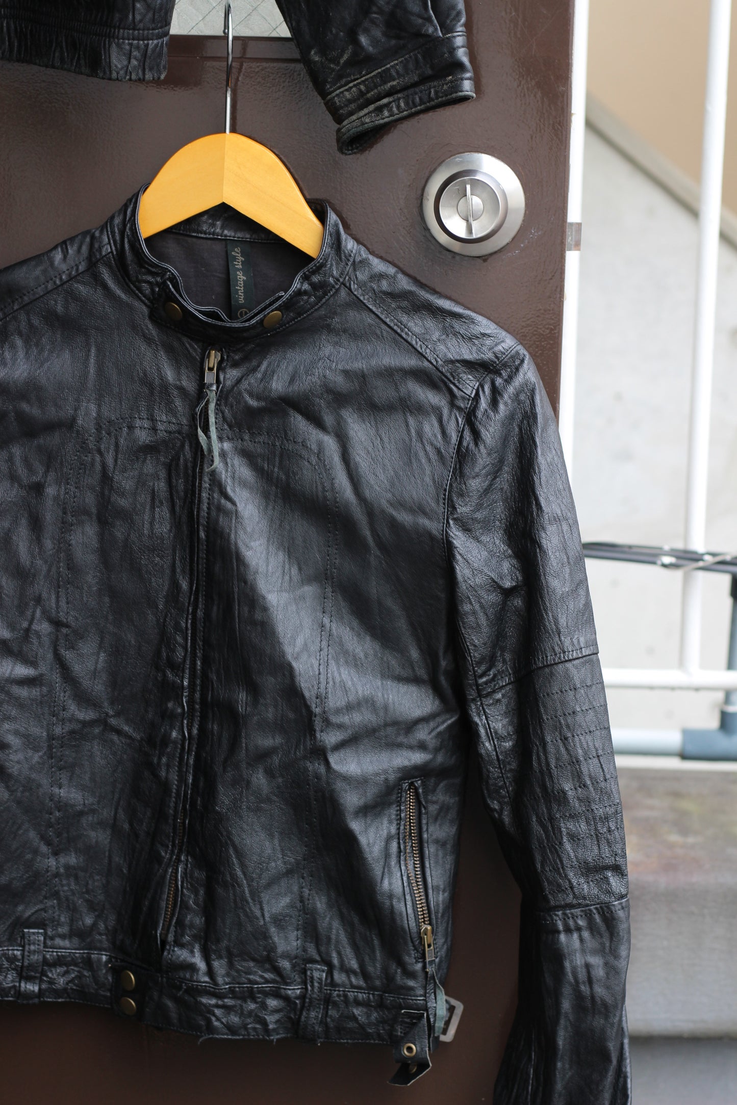 Men's Vintage Blouson Short Black Leather Jacket x2点