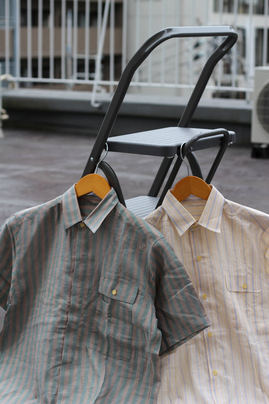 Men's Stripe Linen 100% Short Sleeve Shirt x2点
