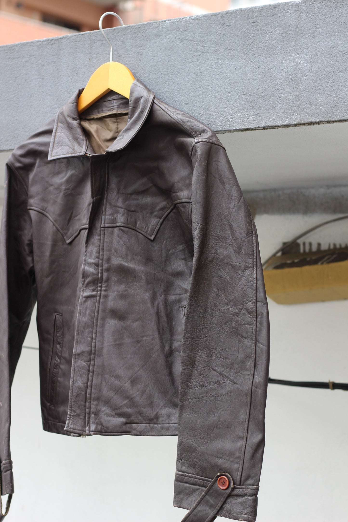Men's Vintage Short Brown Leather Jacket x2点