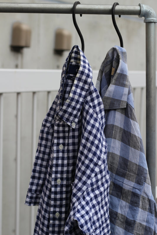 Men's Check Linen 100% Short Sleeve Shirt x2点