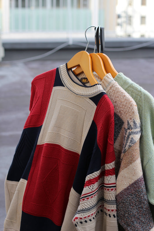 Made In Italy Vintage Square Pattern Knit Sweater set x3点