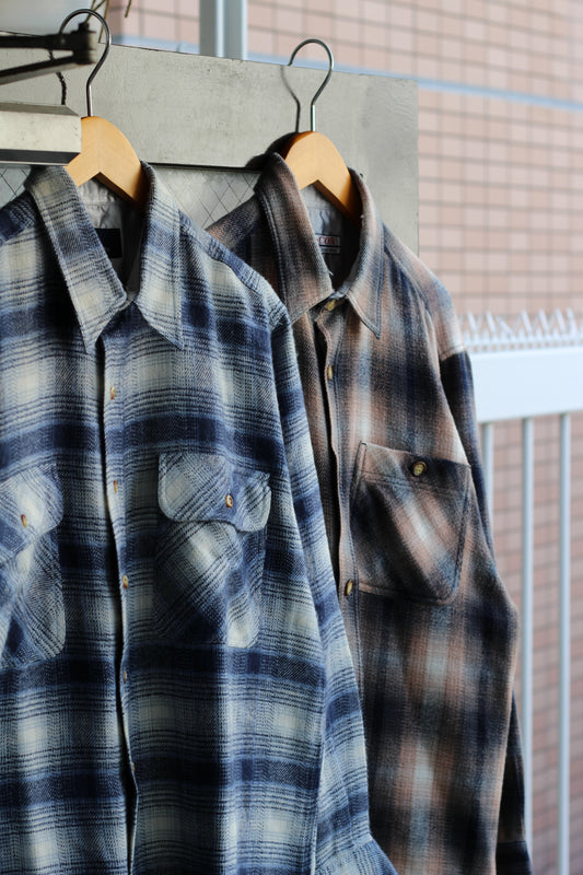 Men's Vintage Ombre Check Flannel Shirt set x2点