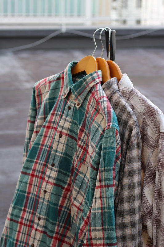 Men's Vintage Check Flannel Shirt set x3点