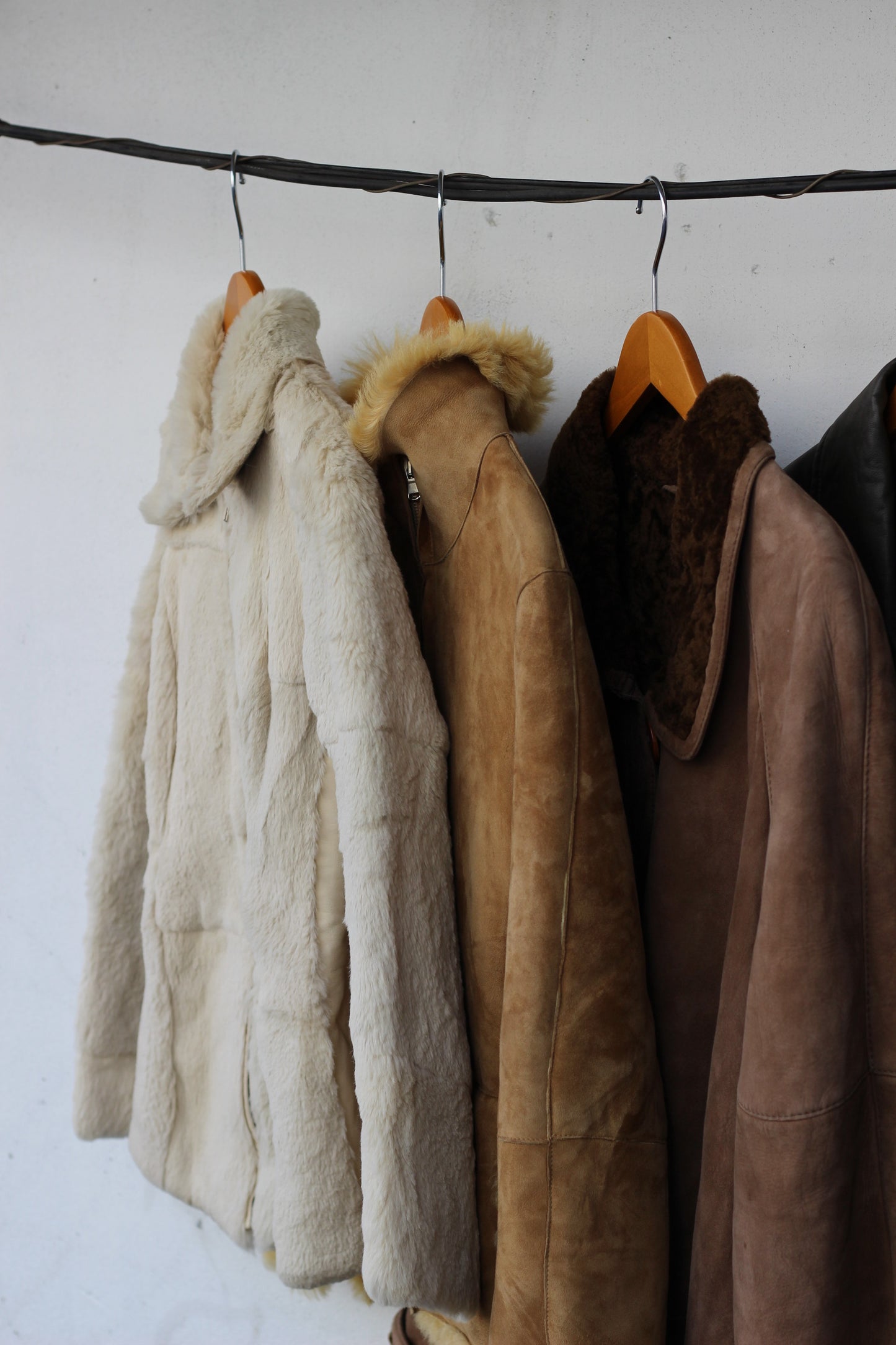 Ladies vintage import mouton & leather outer x4点