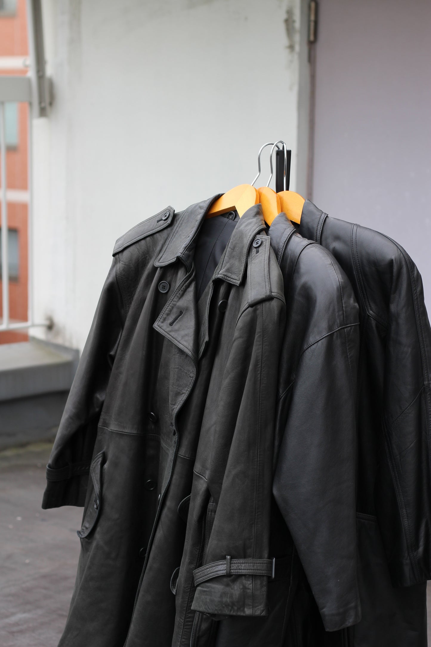 Women's Vintage Double-Breasted Leather Coat x3点