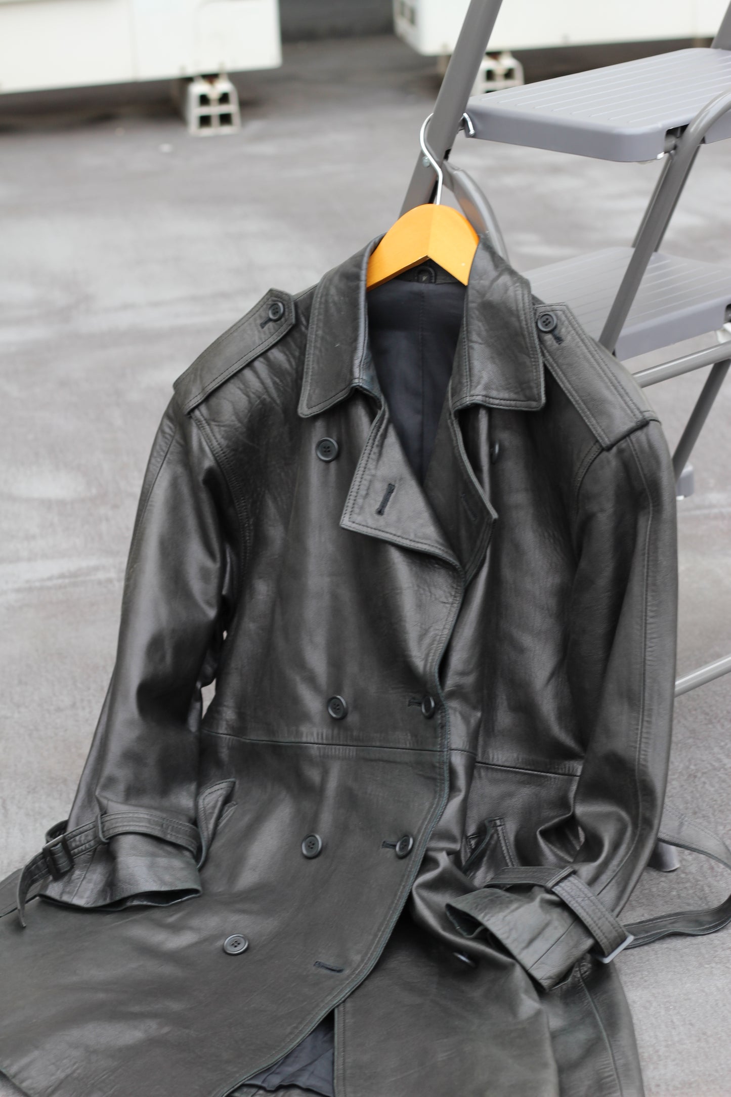 Women's Vintage Double-Breasted Leather Coat x3点