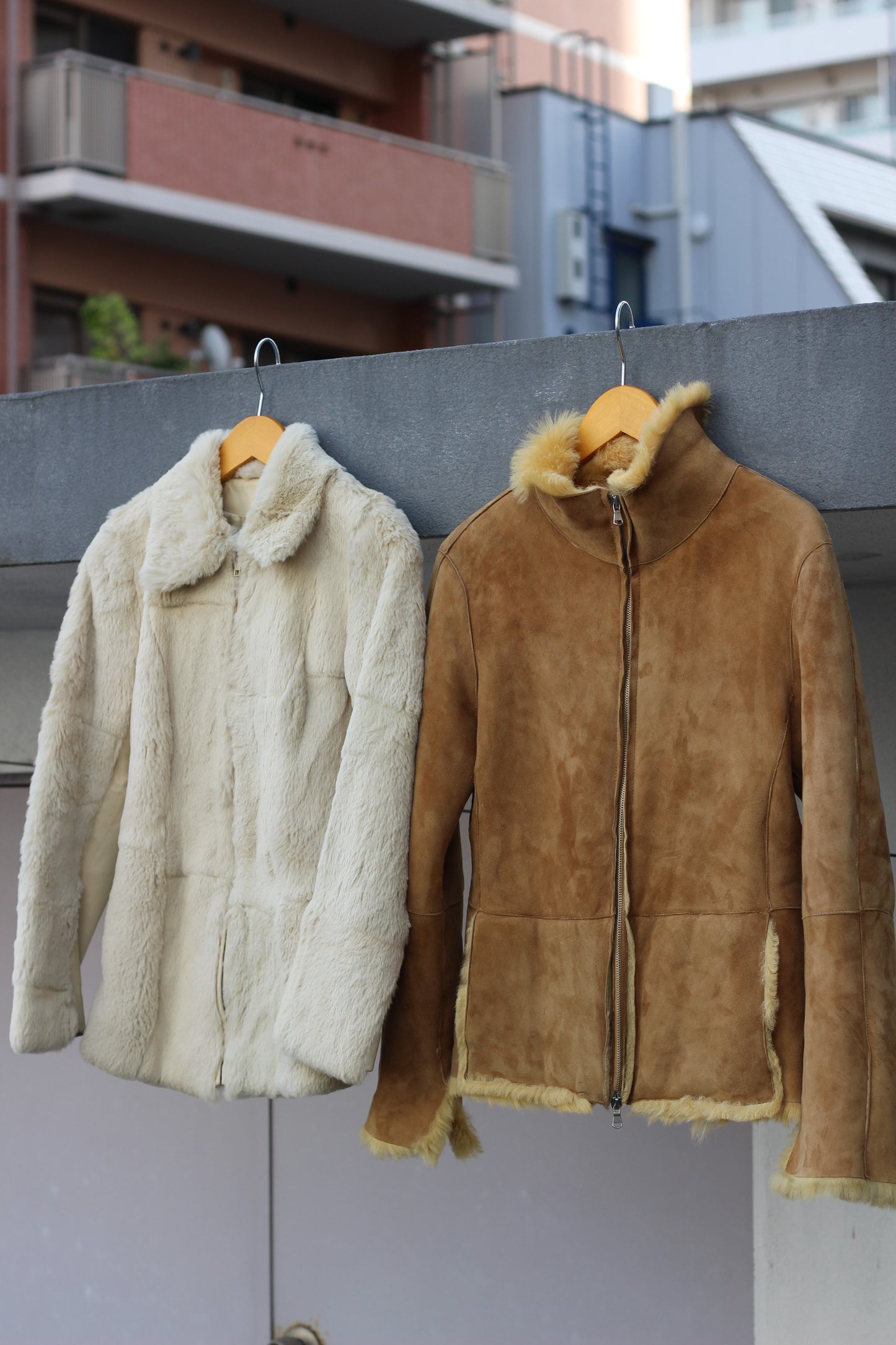 Ladies vintage import mouton & leather outer x4点