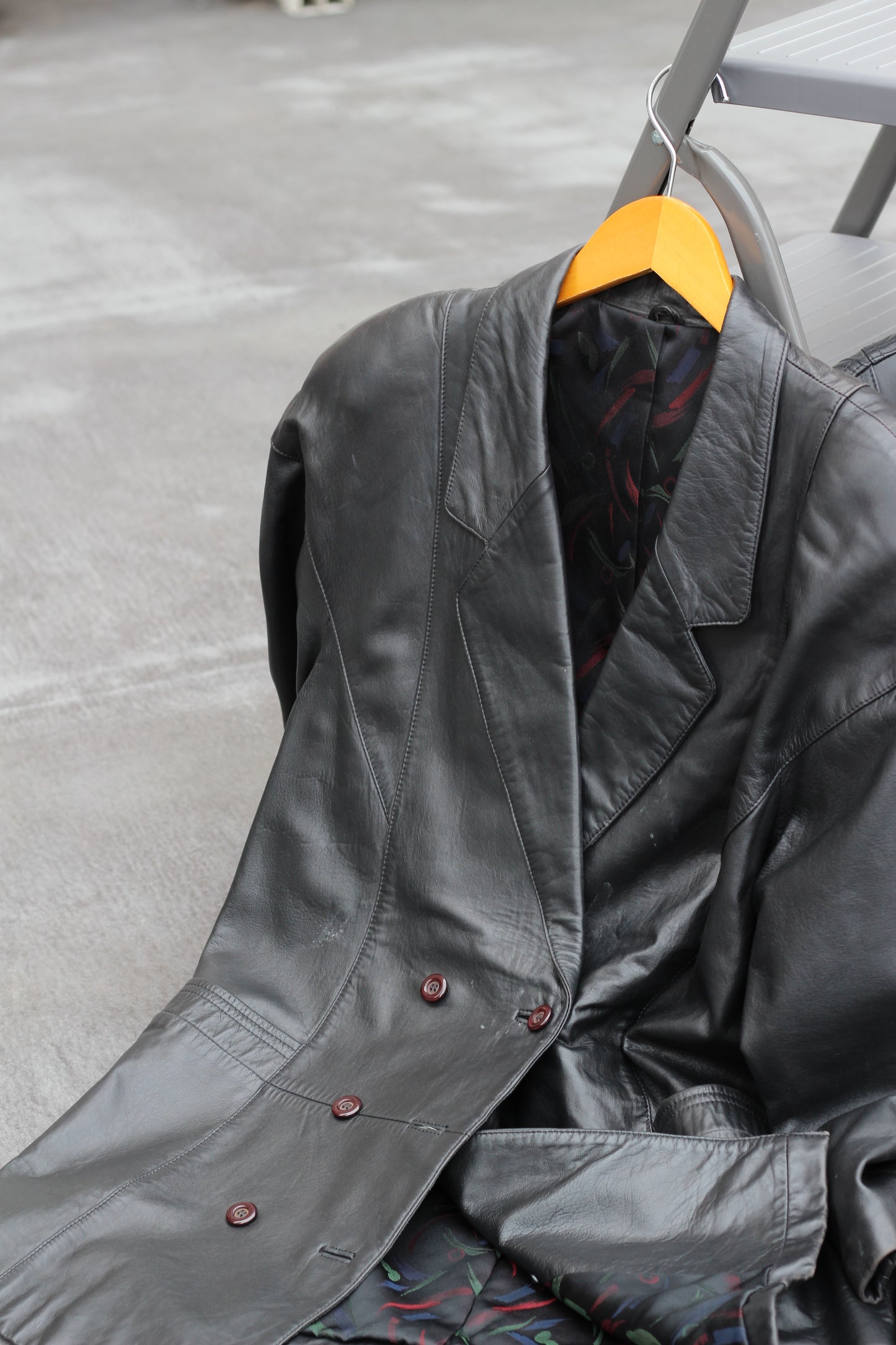 Women's Vintage Double-Breasted Leather Coat x3点