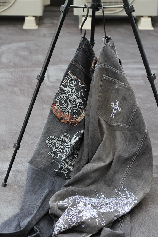 Men's Embroidered Wide-Leg Denim Pants x2点