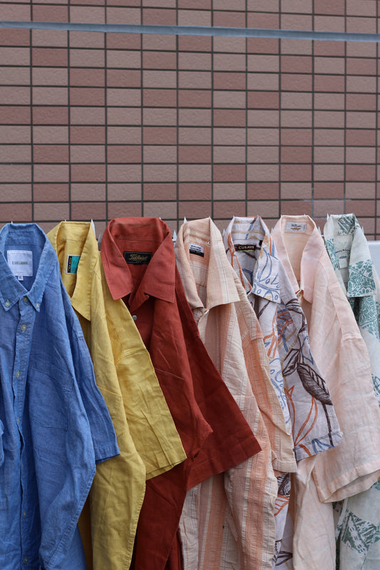 Men's Vintage Linen Blend Short Sleeve Shirt x8点