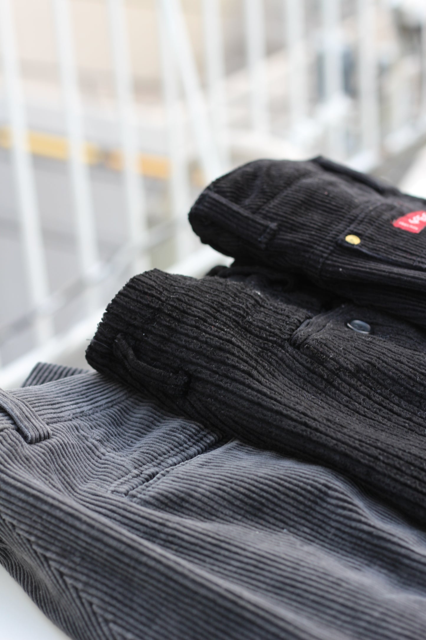 Men's Black Corduroy Wide Leg Bottoms x7点