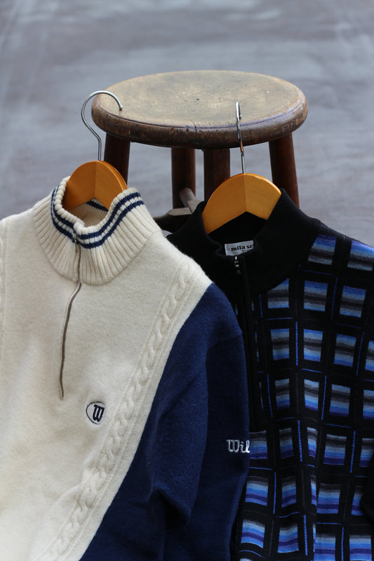 Men's Vintage Design Half-Zip Knit x2点