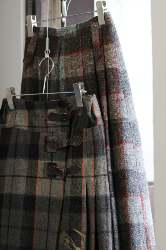Vintage Gray Brown Check Skirt x2点