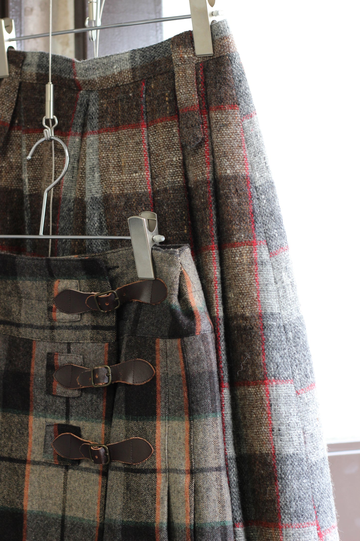 Vintage Gray Brown Check Skirt x2点
