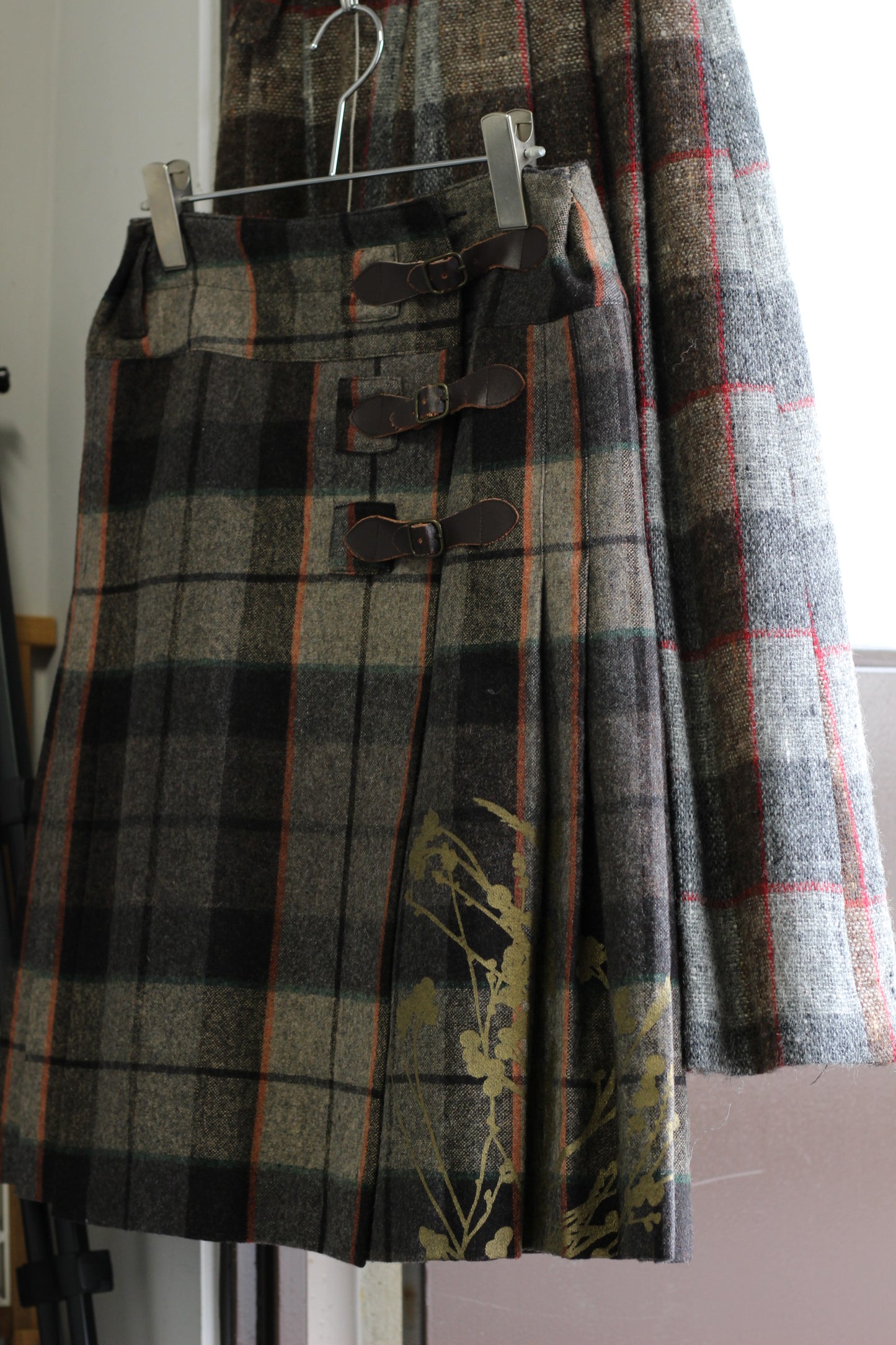 Vintage Gray Brown Check Skirt x2点