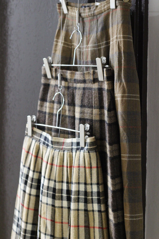 Vintage Brown Beige Check Skirt x4点