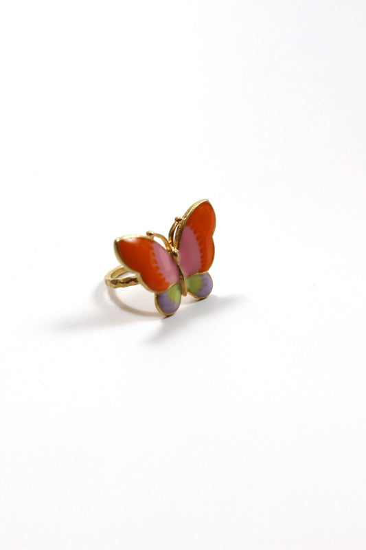 Vintage butterfly ring Colorful butterfly 