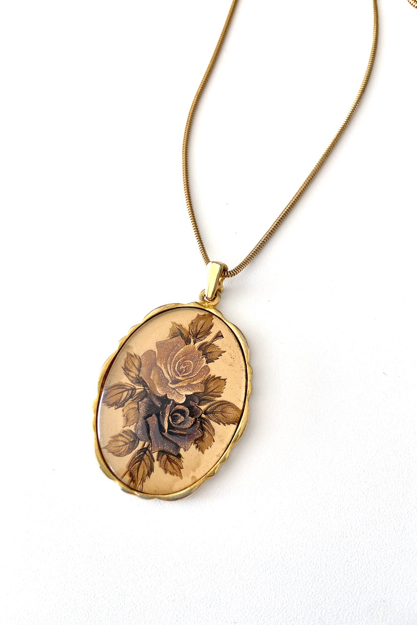 Vintage rose print necklace Beauty and romance